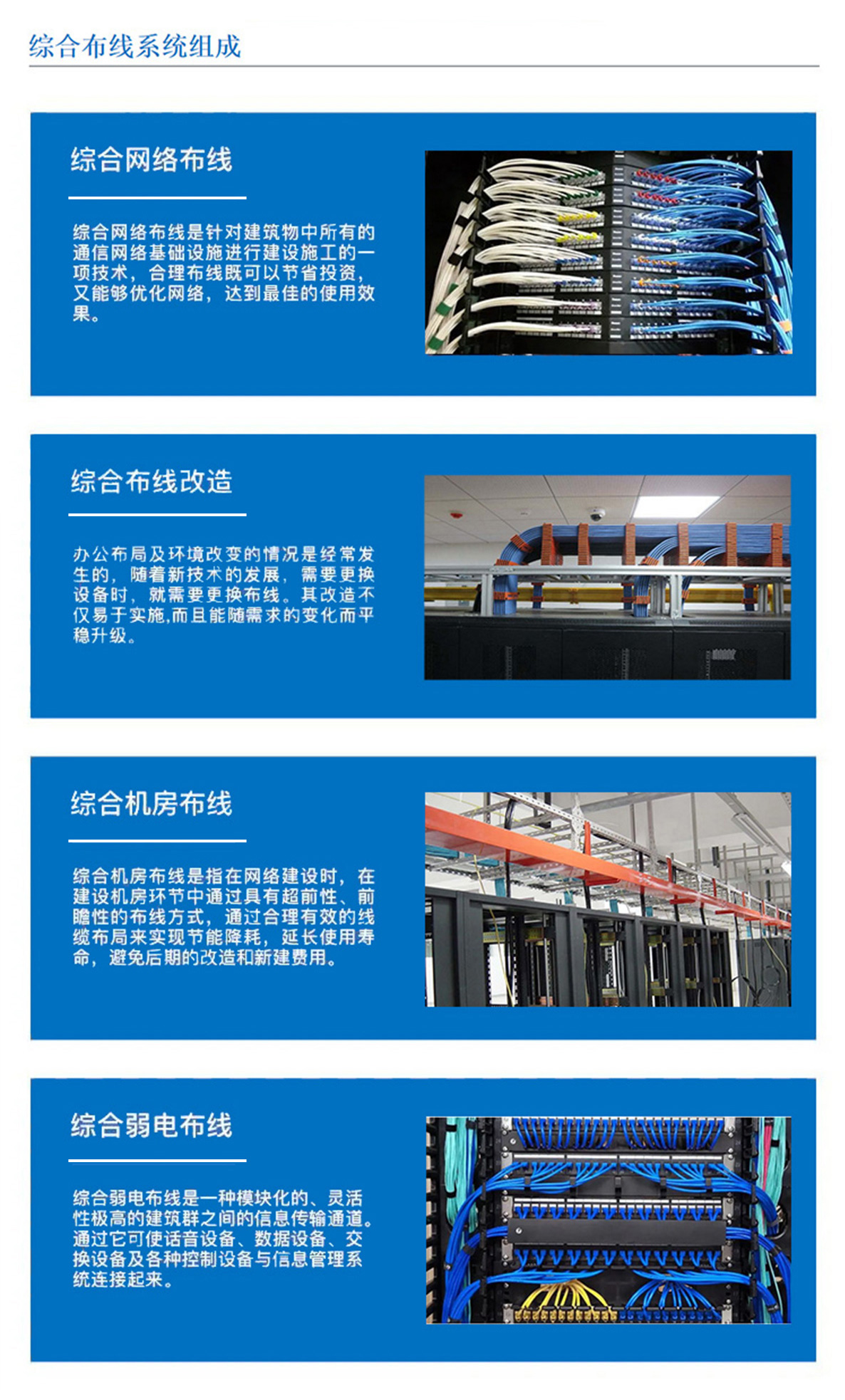 3科技園,工業(yè)園,商業(yè)園,產(chǎn)業(yè)園,農(nóng)業(yè)園,物流園等園區(qū)綜合布線，囊括園區(qū)網(wǎng)絡(luò)布線，綜合布線改造，機房布線,弱電布線等，布線是整個系統(tǒng)的基礎(chǔ)和關(guān)鍵環(huán)節(jié)，其質(zhì)量直接影響系統(tǒng)的穩(wěn)定性、可靠性和可擴展性。